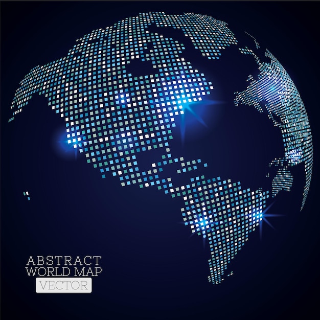 Vector mapa mundial de puntos printpixel con ubicaciones brillantes concepto de tecnología global