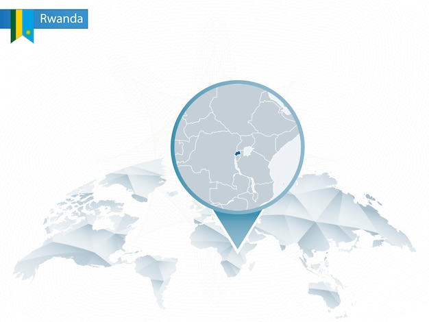 Mapa mundial redondeado abstracto con mapa detallado de Ruanda. Ilustración vectorial.