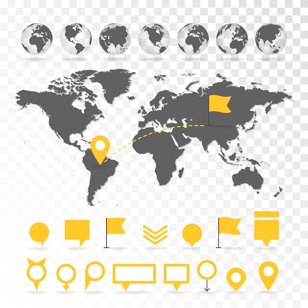 Mapa del mundo 3d con conjunto de elementos de infografía.