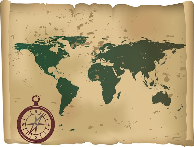 Mapa del mundo antiguo con brújula