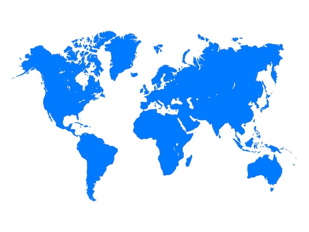 Mapa del mundo azul sobre fondo blanco en vector plano