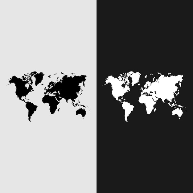 Vector mapa del mundo en blanco y negro sobre un fondo transparente.