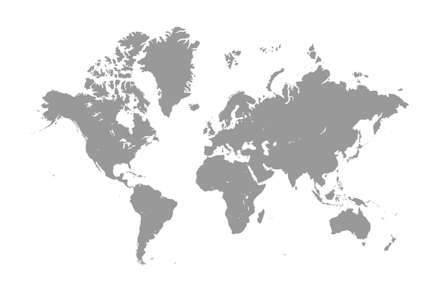 El mapa del mundo en color gris aislado sobre fondo blanco