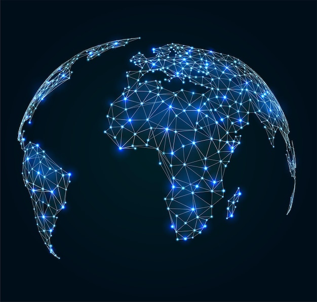 Mapa del mundo con conexiones de red de puntos brillantes