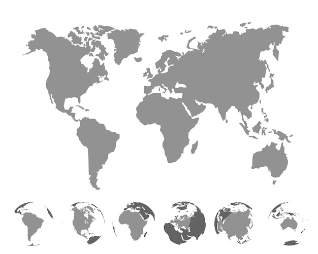 Mapa del mundo con continentes sobre fondo blanco. Ilustración vectorial