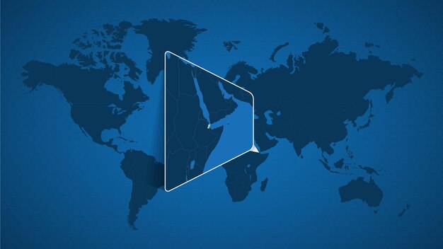 Mapa del mundo detallado con un mapa ampliado anclado de Djibouti y países vecinos. Bandera y mapa de Djibouti.