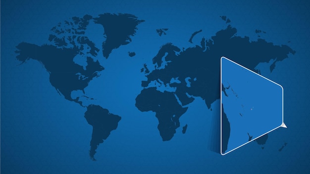 Mapa del mundo detallado con mapa ampliado anclado de fiji y países vecinos. bandera y mapa de fiji.