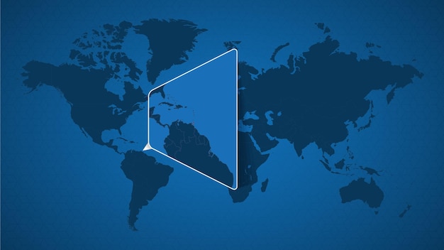 Mapa del mundo detallado con mapa ampliado anclado de trinidad y tobago y países vecinos. bandera y mapa de trinidad y tobago.