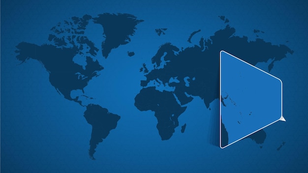 Mapa del mundo detallado con un mapa ampliado anclado de Tuvalu y países vecinos. Bandera y mapa de Tuvalu.