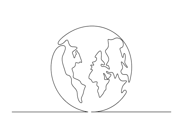 Mapa del mundo dibujo continuo de una línea del globo terrestre ilustración vectorial pro vector