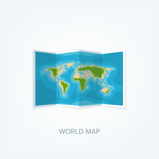 Mapa del mundo en un estilo plano de la tierra ruta de navegación del globo y icono de destino