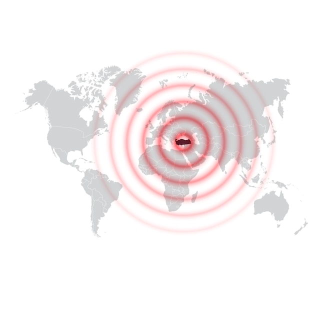 Mapa del mundo global Turquía terremoto blanco