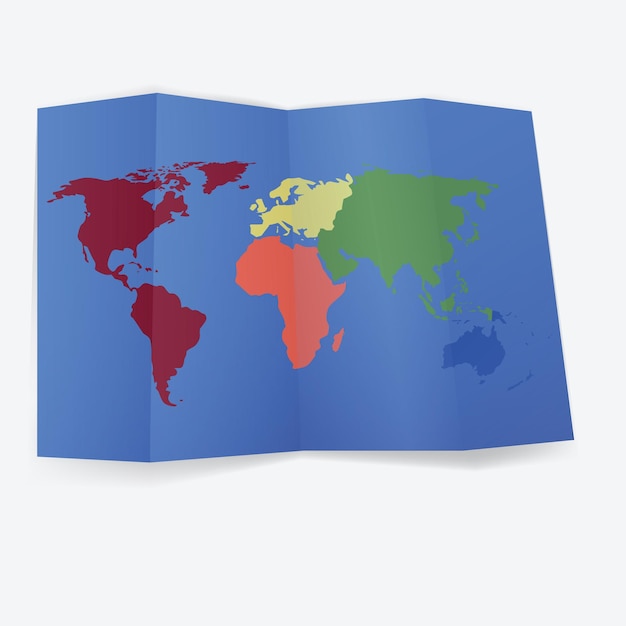 Mapa del mundo del grunge del vector en el fondo del papel de impresión azul