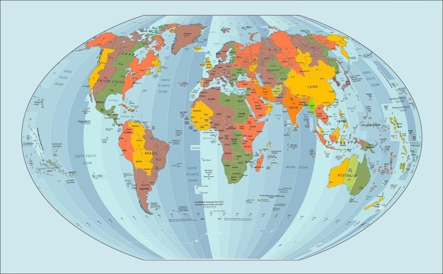 Vector mapa del mundo mapa de las zonas horarias