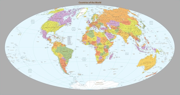 Un mapa del mundo con el nombre del país en él