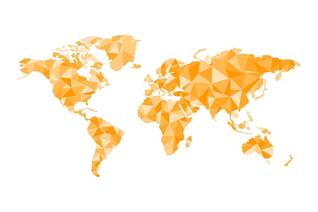 Mapa del mundo de origami en vector de polígonos naranja