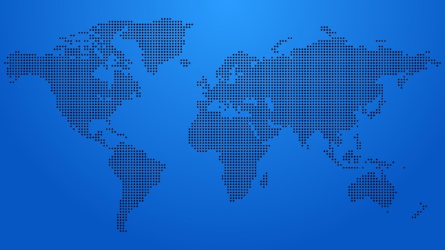 Mapa del mundo pixelado en fondo azul