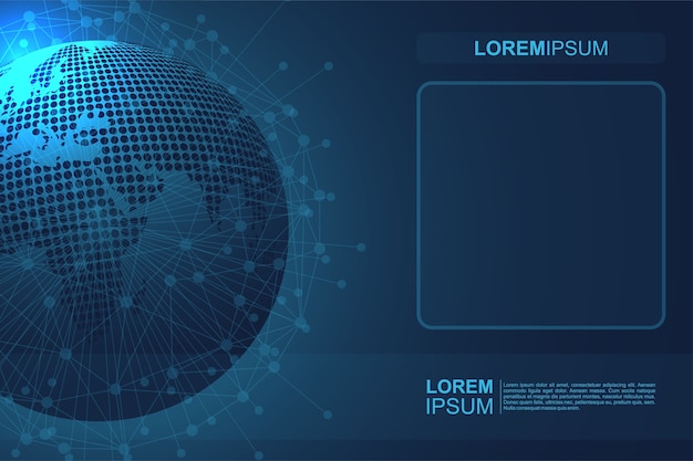 Mapa del mundo de puntos con fondo azul del espacio poligonal