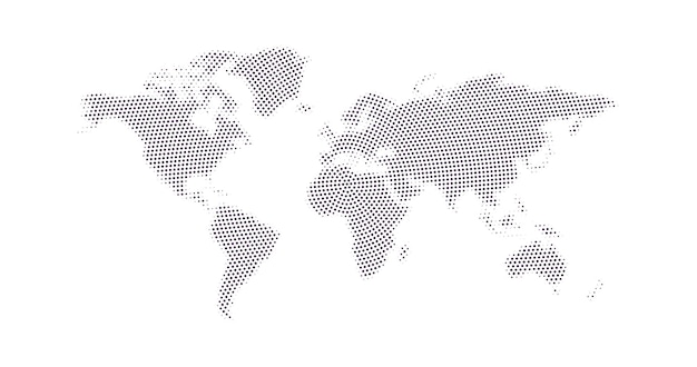 Vector mapa del mundo de puntos de la tierra mapa de puntos en diseño plano patrón de medio tono vector aislado