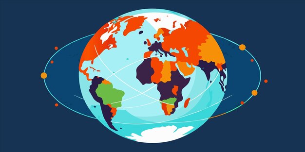 Vector un mapa del mundo que muestra la tierra con una línea de líneas