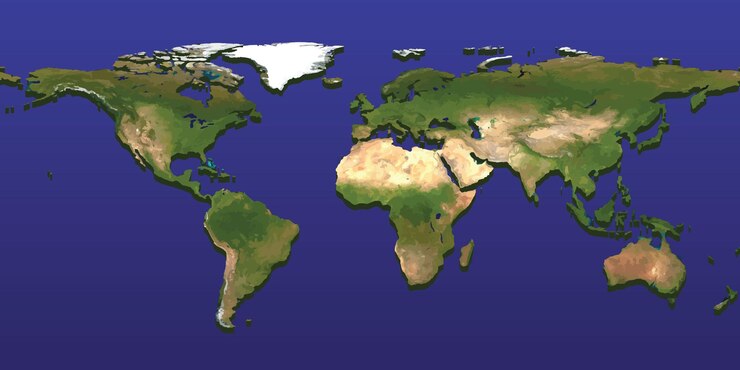 Vector mapa del mundo en relieve 3d con sombra