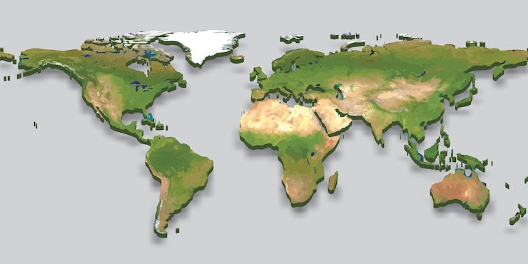 Vector mapa del mundo en relieve 3d con sombra