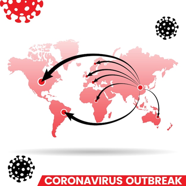 Vector mapa del mundo rojo del brote de coronavirus