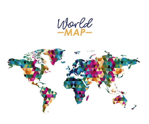 Mapa del mundo en silueta geométrica forma colorida