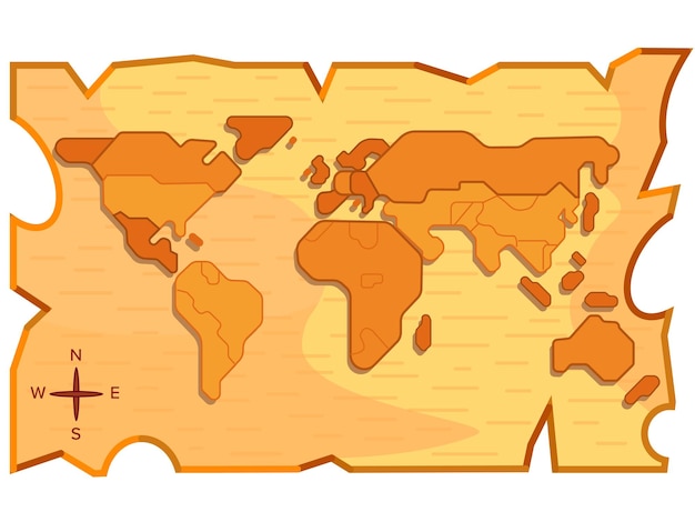 Vector mapa del mundo sobre una textura de fondo de tablones de madera