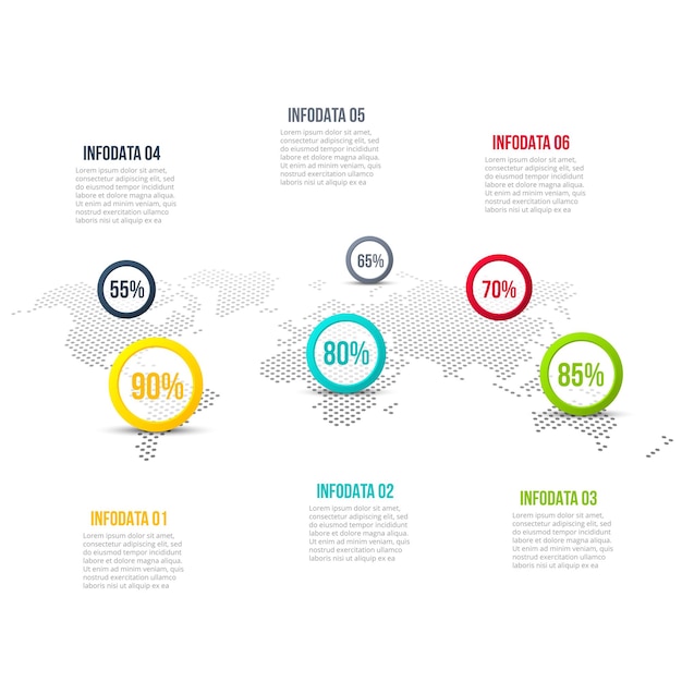 Mapa del mundo vectorial con elementos infográficos. Plantilla de negocio para presentación.