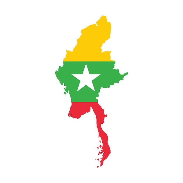 Mapa de Myanmar con bandera sobre un fondo blanco Ilustración vectorial