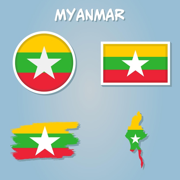 Mapa de Myanmar en los colores de la bandera de Myanmar