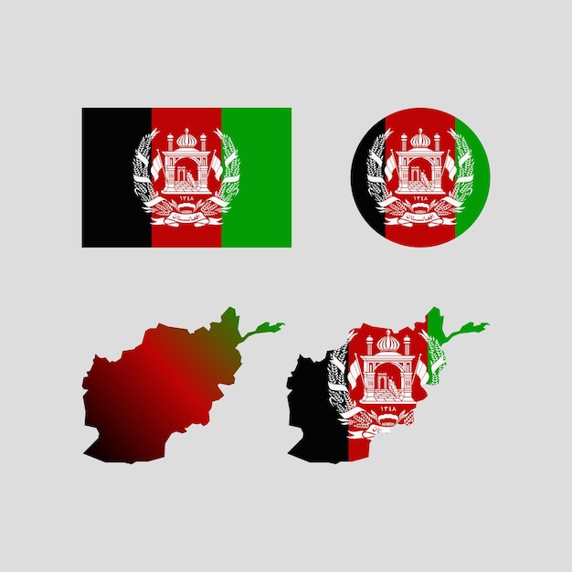 Mapa nacional de afganistán de 1931 y conjunto de vectores de bandera