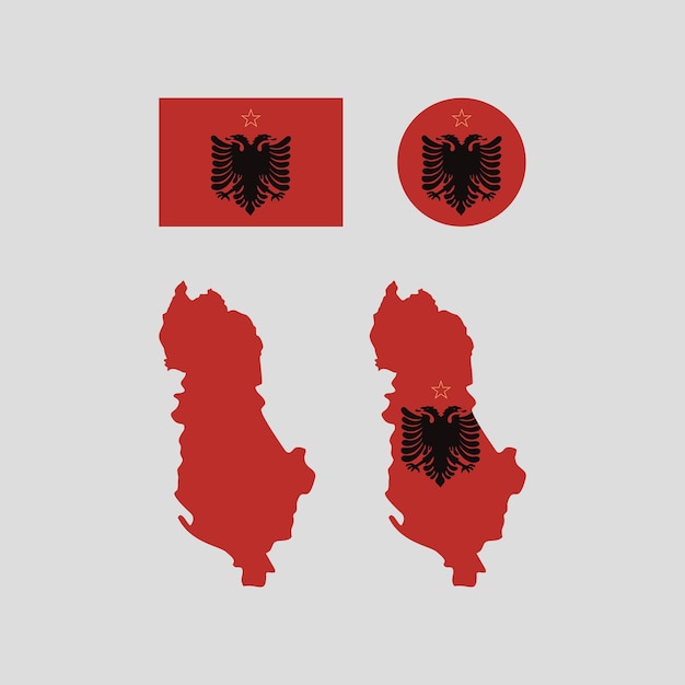 Mapa nacional de albania de 1970 y conjunto de vectores de bandera