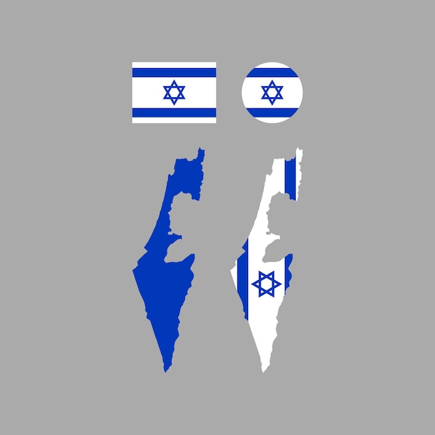 Vector el mapa nacional de israel y el conjunto de vectores de la bandera