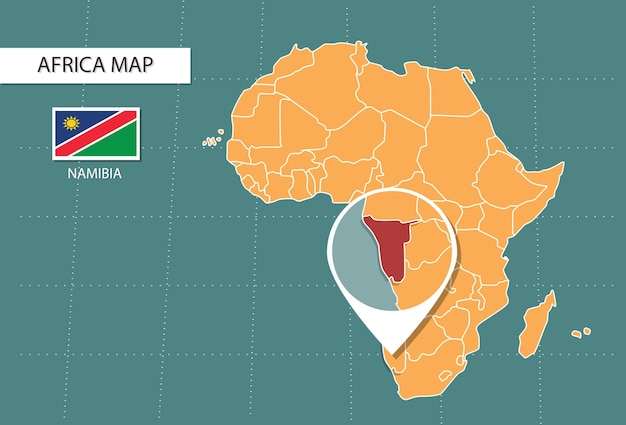 mapa de namibia en África íconos de la versión zoom que muestran la ubicación y las banderas de namibia