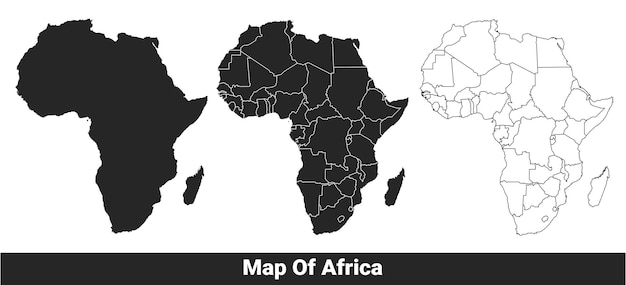 El mapa negro de África es un conjunto de ilustraciones vectoriales de estilo plano y contorno.