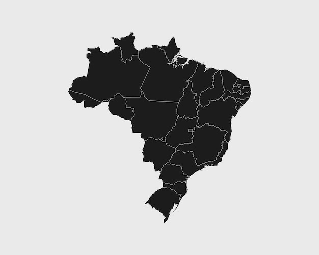 Mapa negro detallado alto de brasil sobre fondo blanco aislado ilustración vectorial