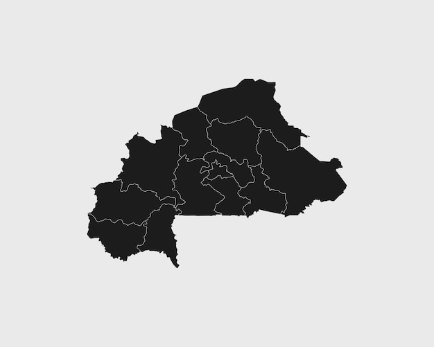 Mapa negro detallado alto de Burkina Faso sobre fondo blanco aislado Ilustración vectorial