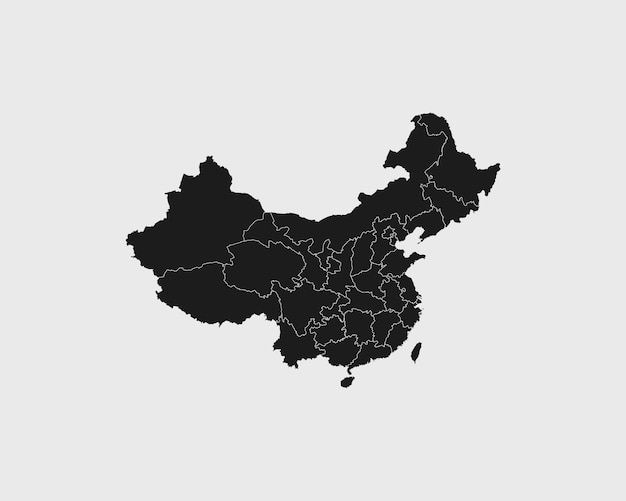 Mapa negro detallado alto de China sobre fondo blanco aislado Ilustración vectorial