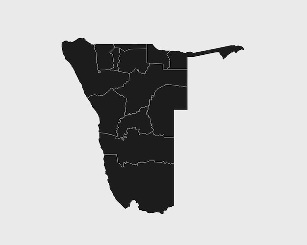 Mapa negro detallado alto de Namibia sobre fondo blanco aislado Ilustración vectorial