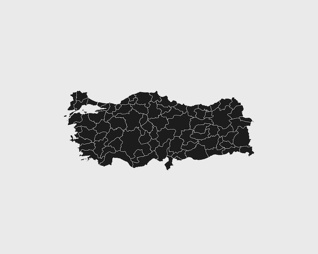 Mapa negro detallado alto de Turquía sobre fondo blanco aislado Ilustración vectorial EPS 10