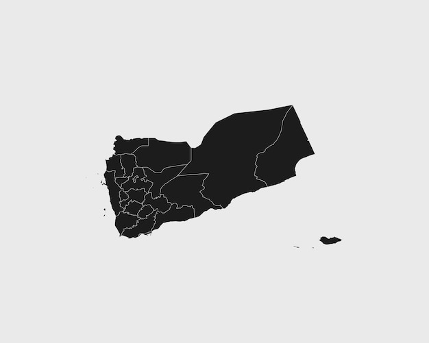 Mapa negro detallado alto de yemen sobre fondo blanco aislado ilustración vectorial