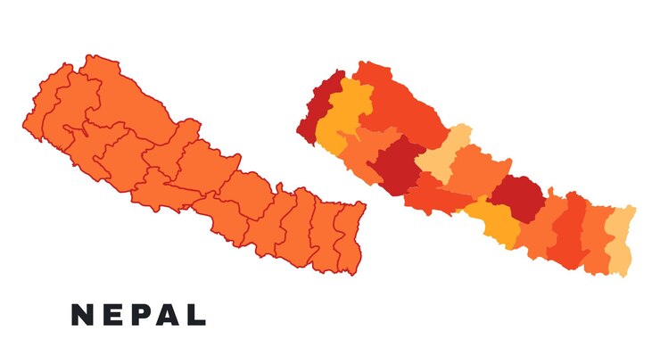 Vector mapa de nepal regiones amarillas vector de contorno del mapa político
