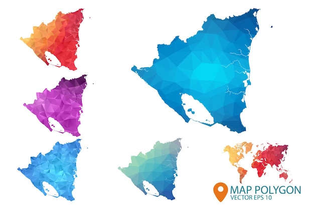 Mapa de Nicaragua Conjunto de fondo gráfico degradado de estilo polivinílico triangular arrugado geométrico
