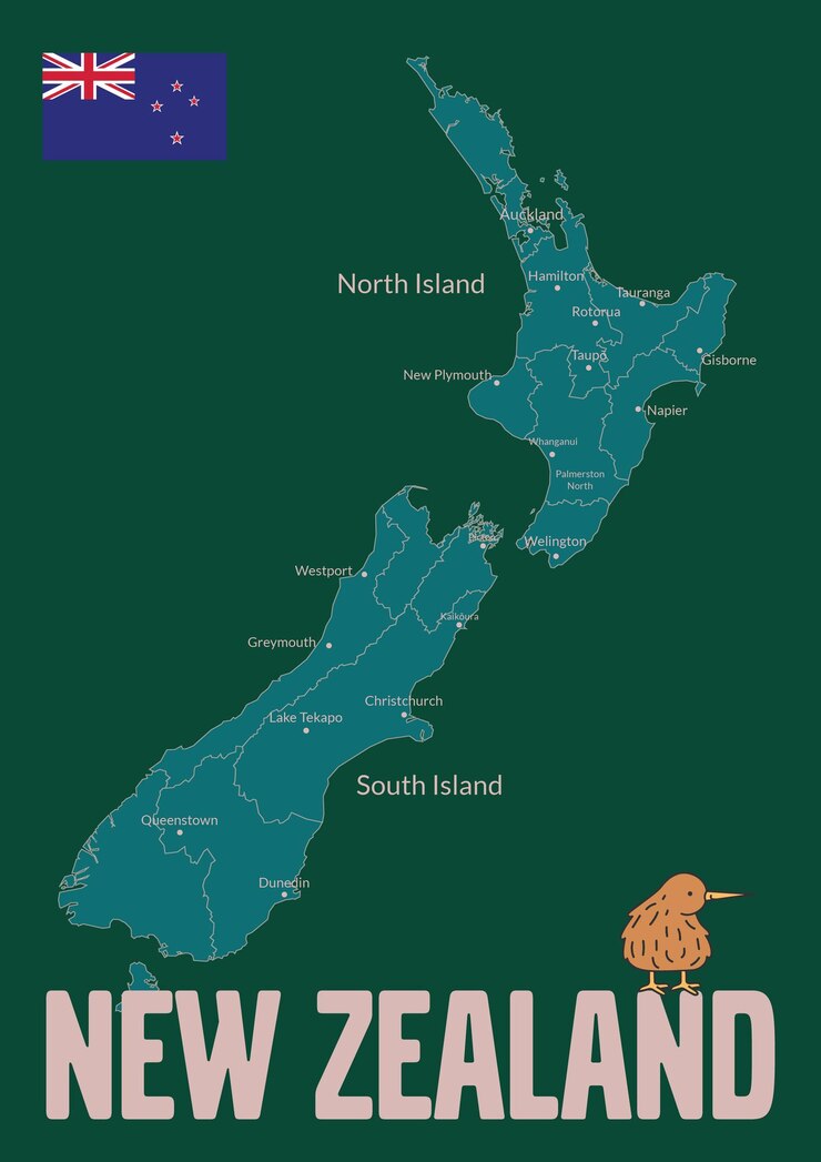 Mapa de Nueva Zelanda Bandera de Nueva Zelanda Mapa verde