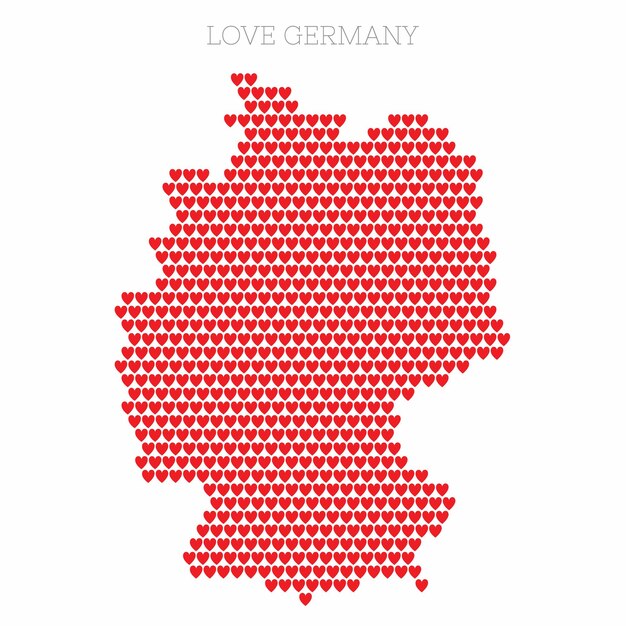 Mapa del país de Alemania hecho con un patrón de semitono de corazón de amor