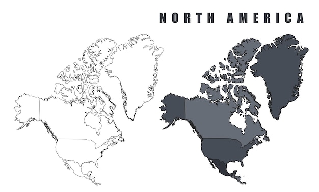 El mapa del país de América del Norte es un conjunto de ilustraciones de contorno vectorial plano.