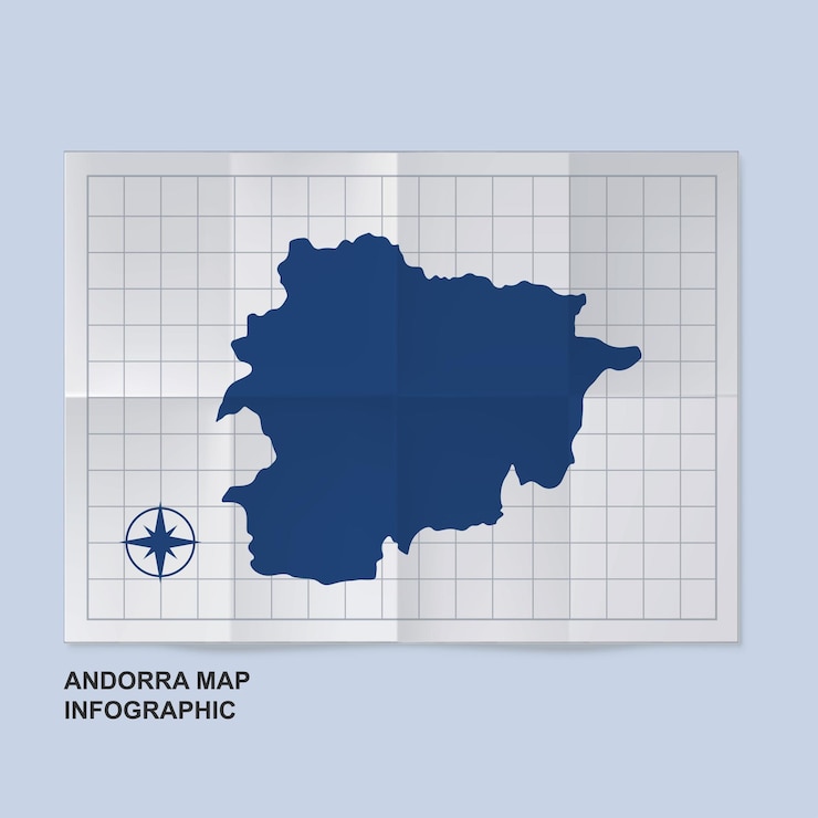 Vector mapa del país de andorra en papel de cuadrícula plegado
