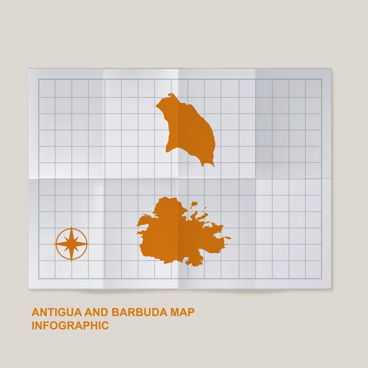 Vector mapa del país de antigua y barbuda en papel cuadrado plegado